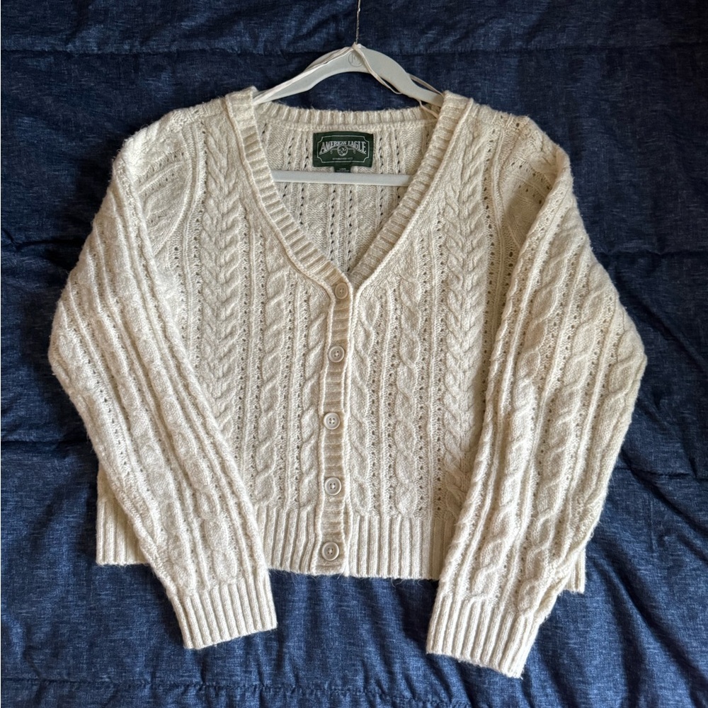 American Eagle Outfitters Cream Cable Knit Cardigan